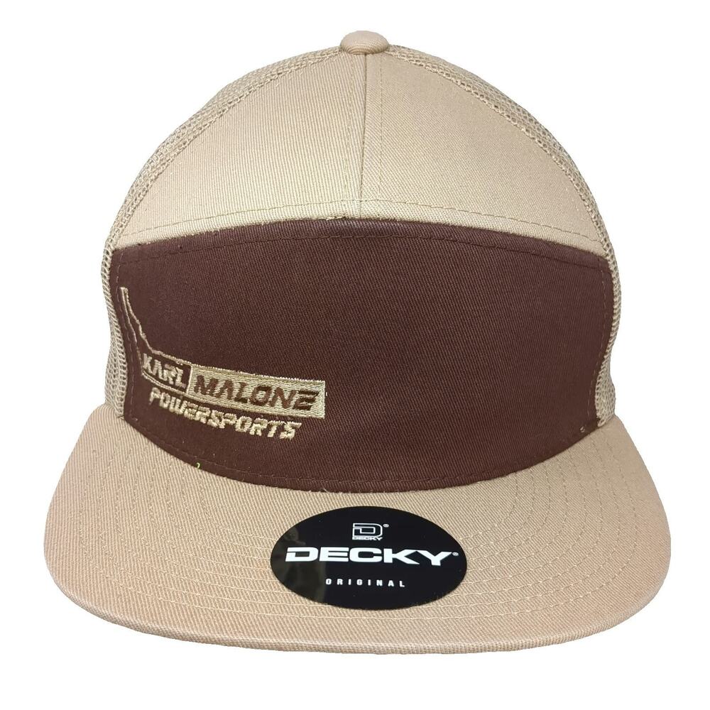 Decky Trucker Hat Beige Brown One Size Karl Malone Powersports Mesh Flat Brim
